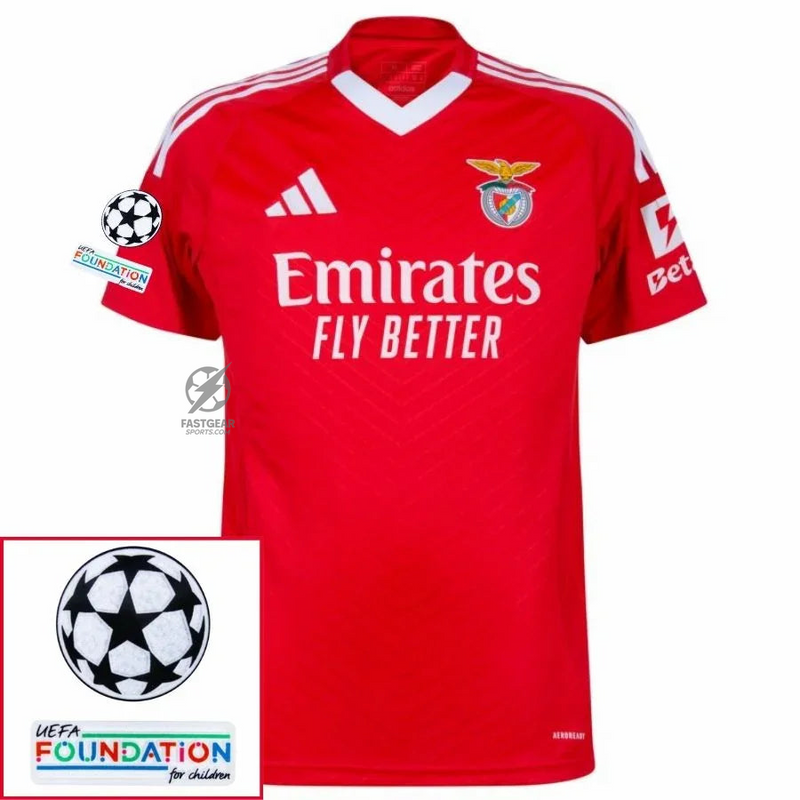 Benfica Home Fan Jersey 2024/25 Patches UCL UEFA Foundation (Official Printing)