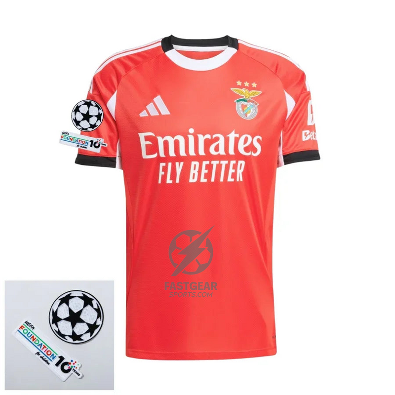 Benfica Home Fan Jersey 2025/26 Patches UCL + 10th Anniversary UEFA.