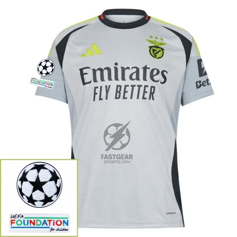 Benfica Third Fan Jersey 2024/25 Patches UCL UEFA Foundation (Official Printing)