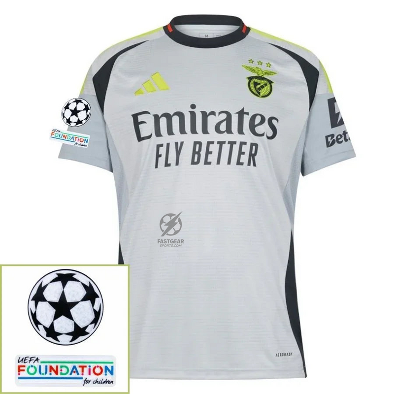 Benfica Third Fan Jersey 2024/25 Patches UCL UEFA Foundation (Official Printing)
