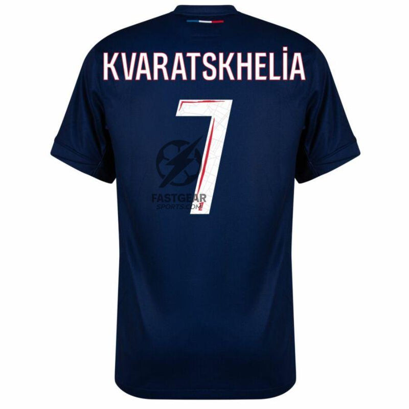 Paris Saint-Germain Kvaratskhelia 7 Fan Jersey Home 2024/25 Patches UCL UEFA Foundation (Official Printing)
