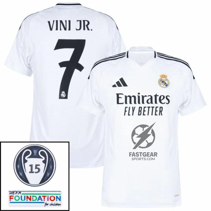 Real Madrid Home Fan Jersey 2024/25 Patches UCL UEFA Foundation (Official Printing)