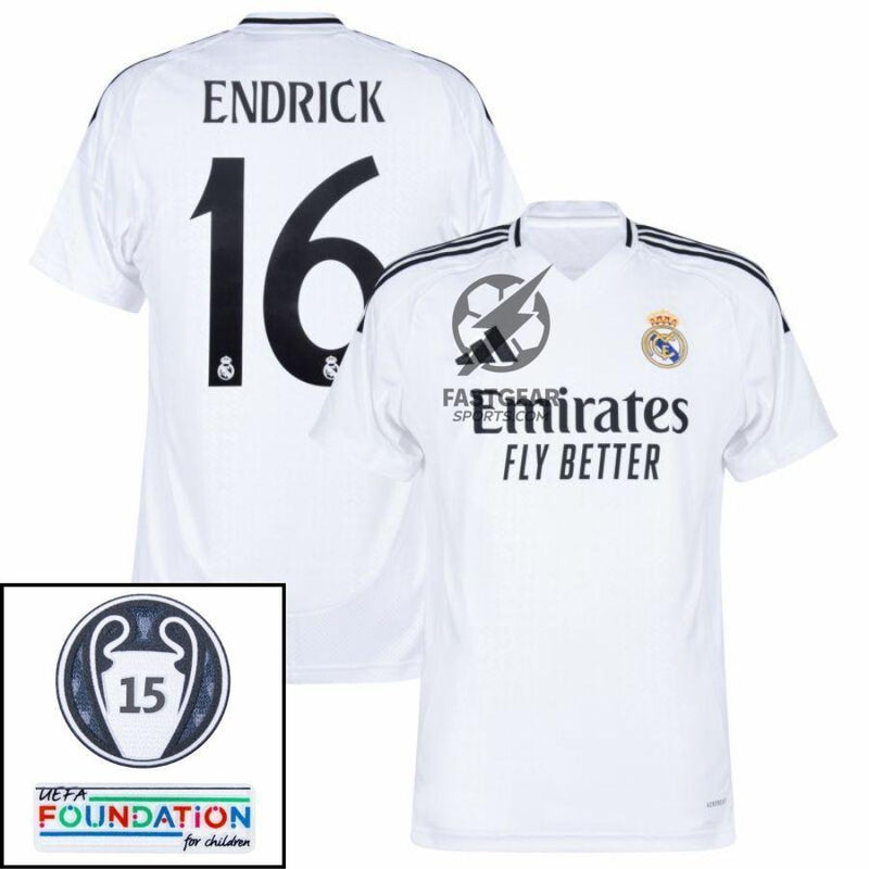 Real Madrid Home Fan Jersey 2024/25 Patches UCL UEFA Foundation (Official Printing)