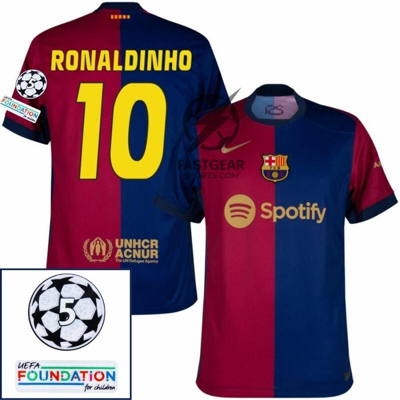 Barcelona Ronaldinho 10 Home 2024/25 Patches UCL UEFA Foundation (Official Printing)