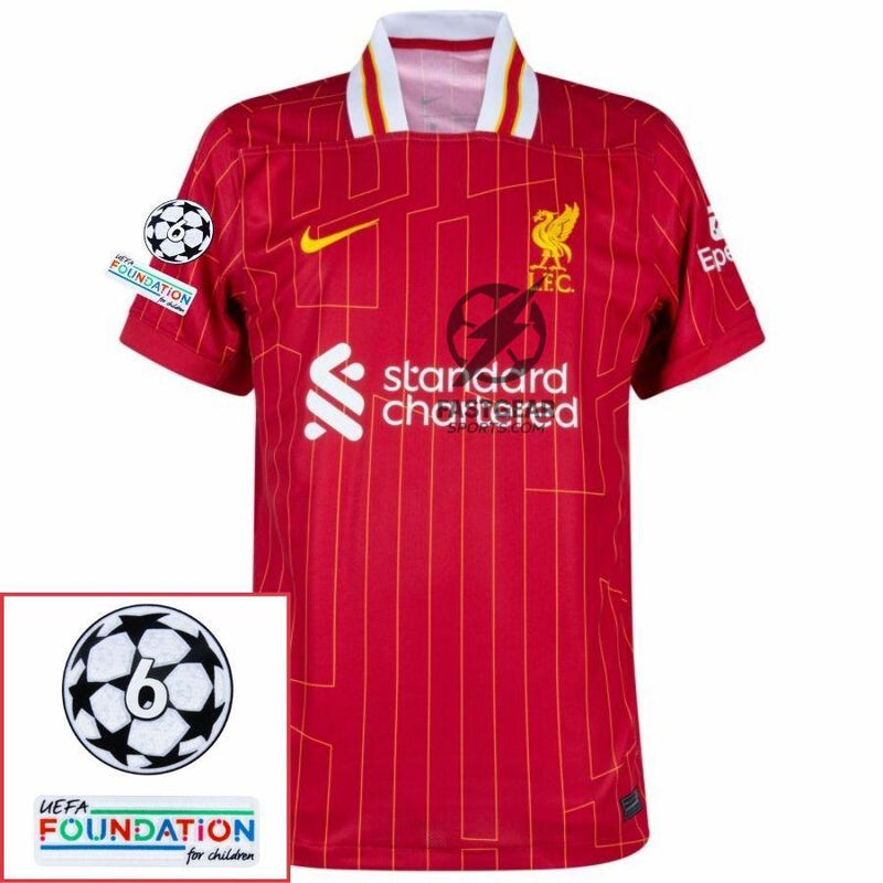 Liverpool Mohamed Salah 11 Home 2024/25 Patches UCL UEFA Foundation (Official Printing)