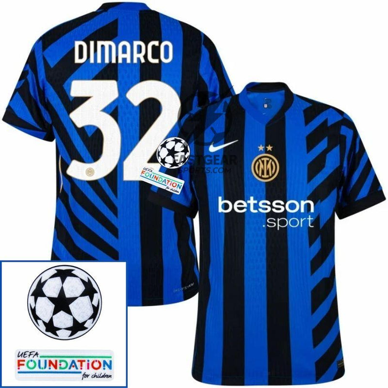 Inter Milan Dimarco 32 Home 2024/25 Patches UCL UEFA Foundation (Official Printing)