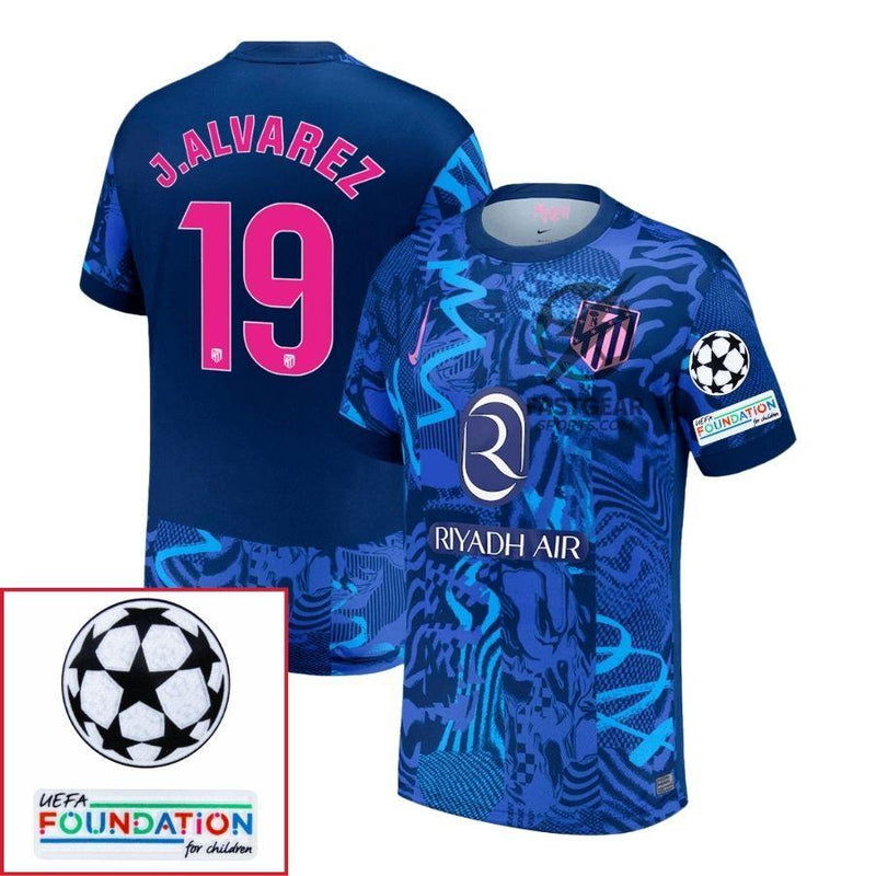 Atlético Madrid Julián Alvarez 19 Third Fan Jersey 2024/25 Patches UCL UEFA Foundation (Official Printing)