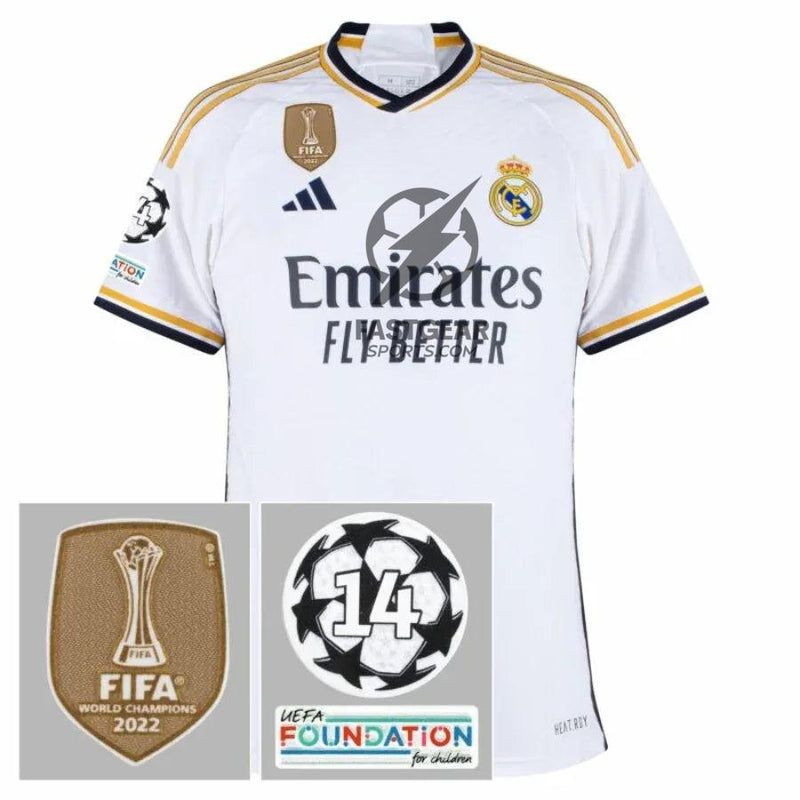 Real Madrid Home Fan Jersey 2023/24 Patch FIFA WCC Patch UCL UEFA Foundation Patches