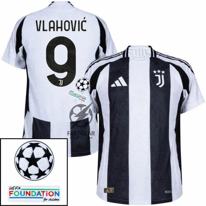 Juventus Vlahovic 9 Home 2024/25 Patches UCL UEFA Foundation (Official Printing)