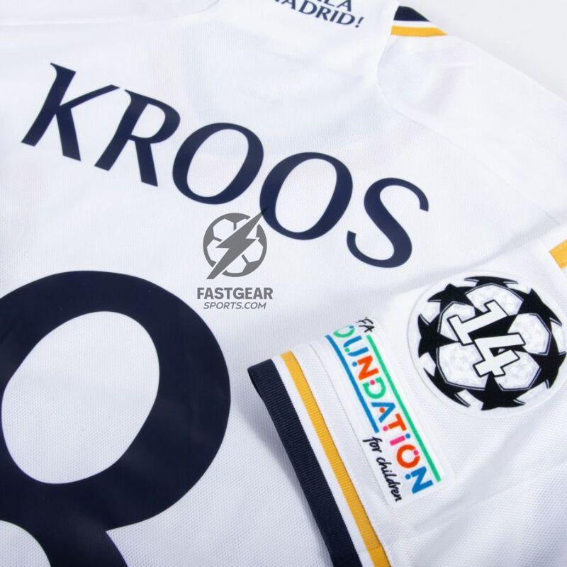 Real Madrid Toni Kroos 8 Home Fan Jersey 2023/24 Patch FIFA WCC Patch UCL UEFA Foundation Patches