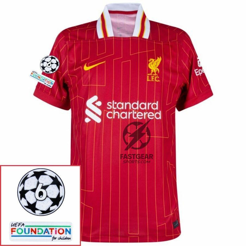 Liverpool Home 2024/25 Patches UCL UEFA Foundation (Official Printing)