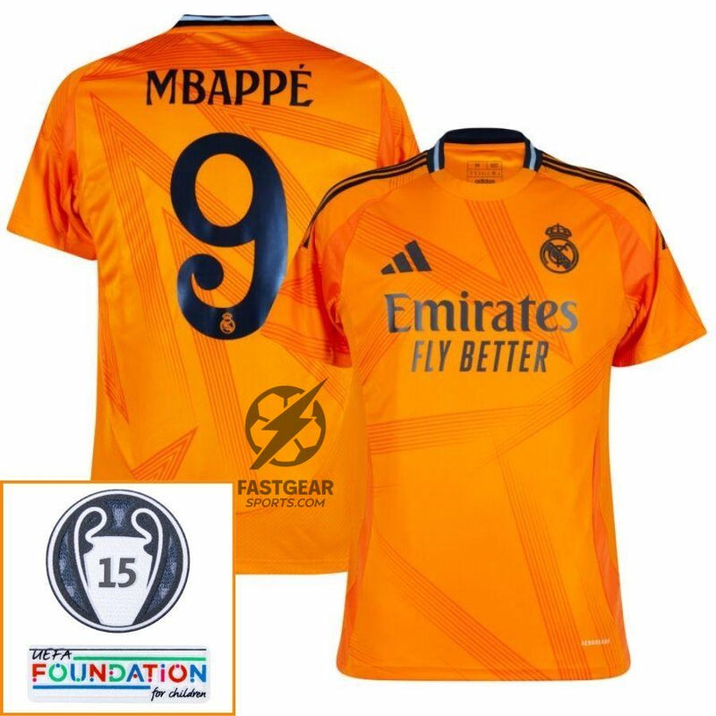 Real Madrid Mbappé 9 Away Fan Jersey 2024/25 Patches UCL UEFA Foundation (Official Printing)