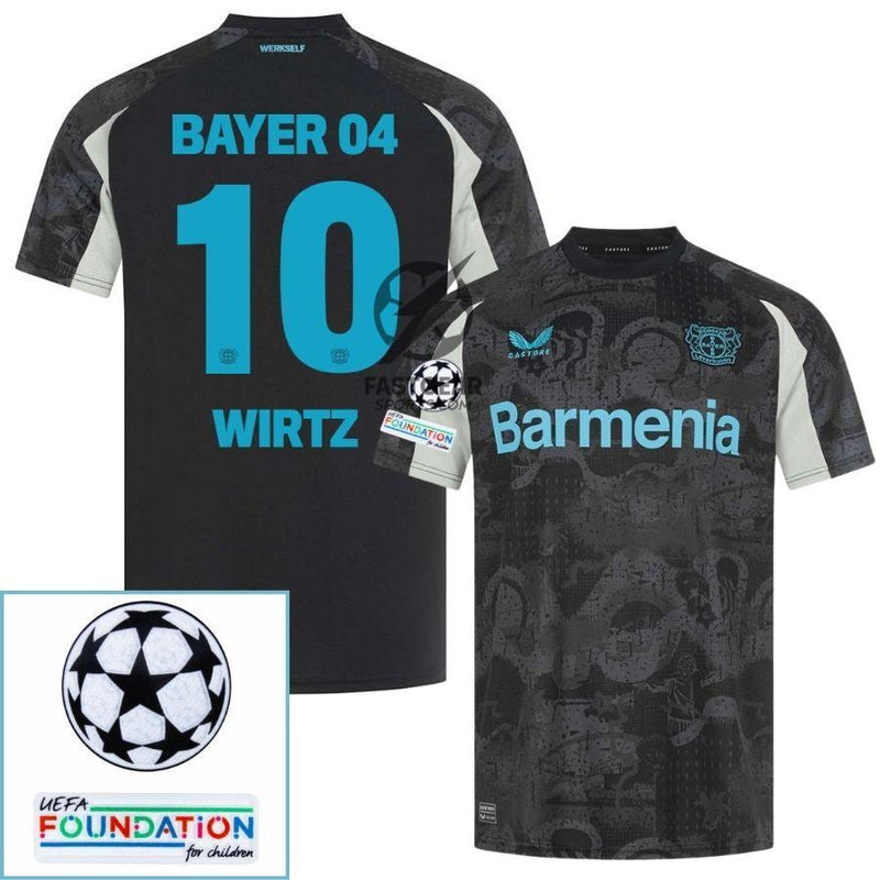 Bayer 04 Leverkusen Wirtz 10 Third Fan Jersey 2024/25 Patches UCL UEFA Foundation (Official Printing)