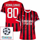 AC Milan Ronaldinho 80 Home Fan Jersey 2024/25 Patches UCL UEFA Foundation (Official Printing)