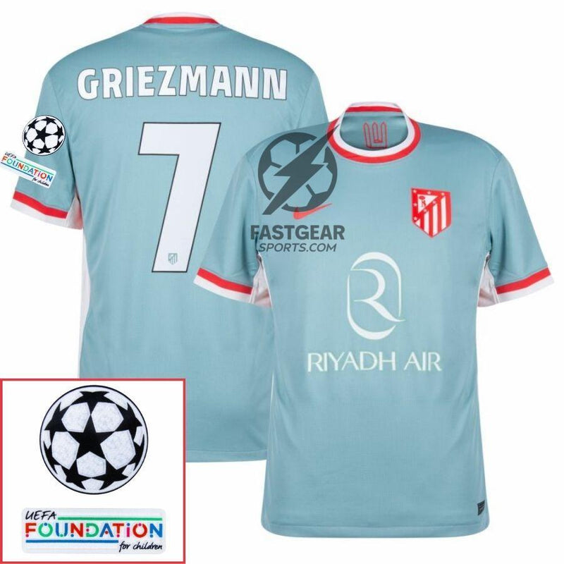 Atlético Madrid Griezmann 7 Away Fan Jersey 2024/25 Patches UCL UEFA Foundation (Official Printing)