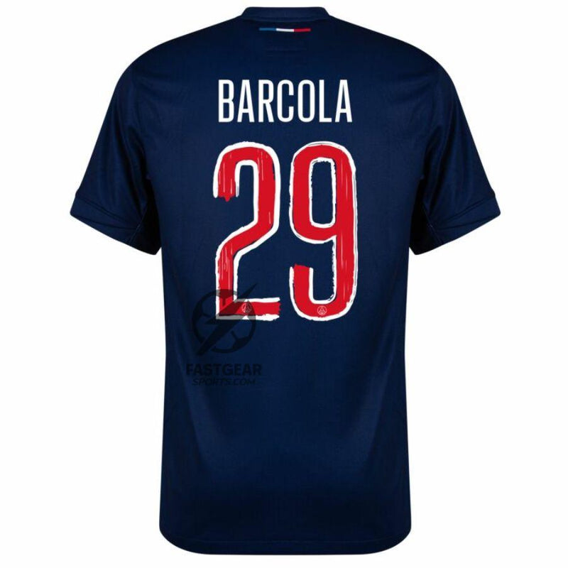 Paris Saint-Germain Barcola 29 Fan Jersey Home 2024/25 Patches UCL UEFA Foundation (Official Printing)