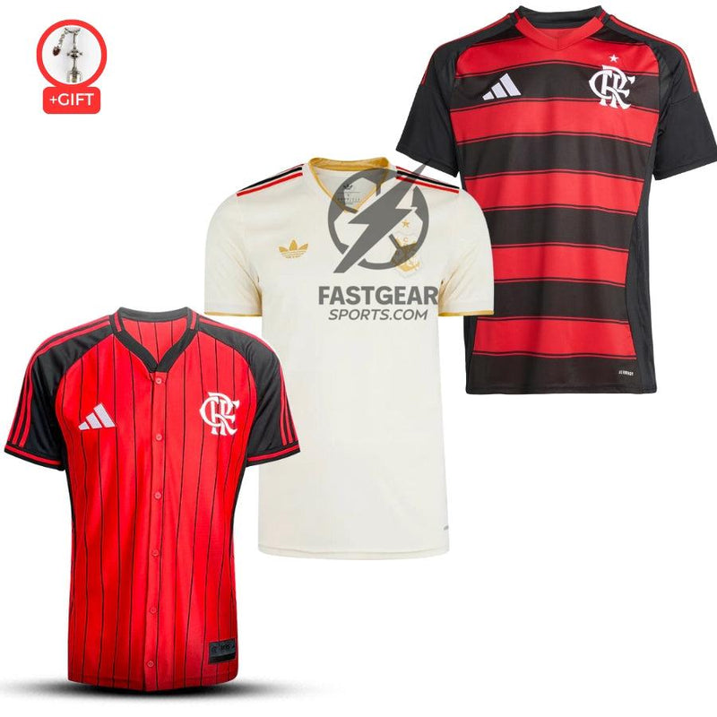 Flamengo Fan Jersey Home, Away e Baseball 2025/26 - Kit 3 Fan Jersey