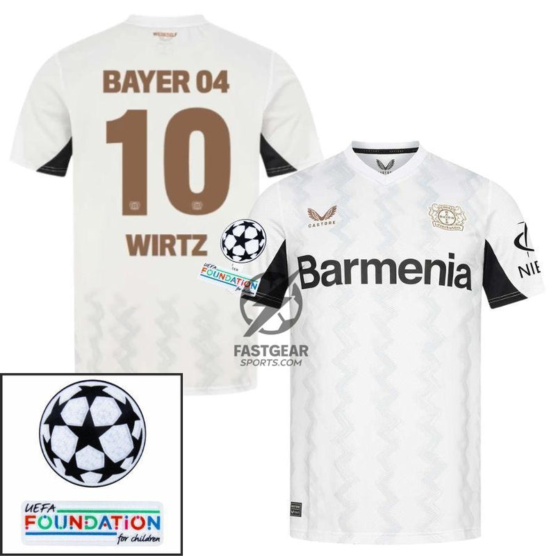 Bayer 04 Leverkusen Wirtz 10 Away Fan Jersey 2024/25 Patches UCL UEFA Foundation (Official Printing)