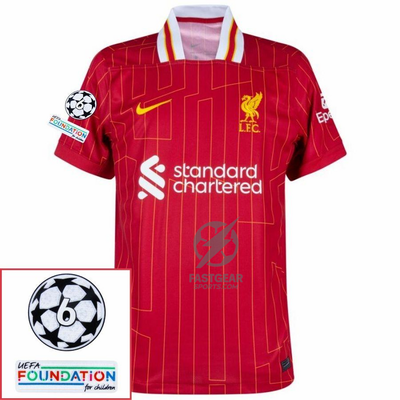 Liverpool Darwin 9 Home 2024/25 Patches UCL UEFA Foundation (Official Printing)