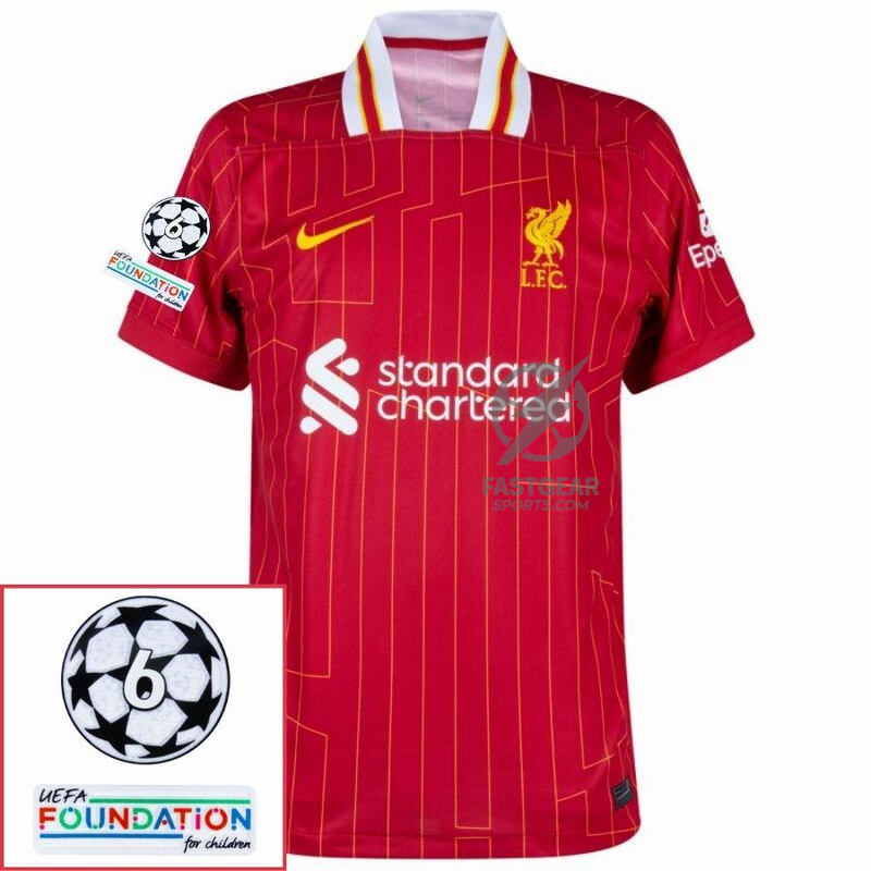 Liverpool Gakpo 18 Home 2024/25 Patches UCL UEFA Foundation (Official Printing)
