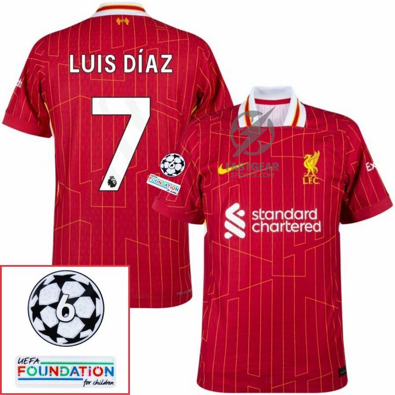 Liverpool Home 2024/25 Patches UCL UEFA Foundation (Official Printing)
