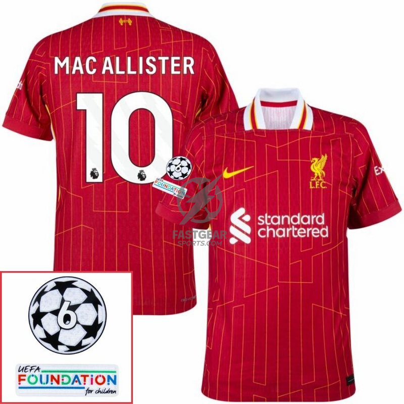 Liverpool Home 2024/25 Patches UCL UEFA Foundation (Official Printing)