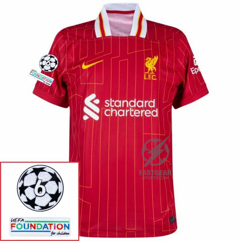 Liverpool Home 2024/25 Patches UCL UEFA Foundation (Official Printing)