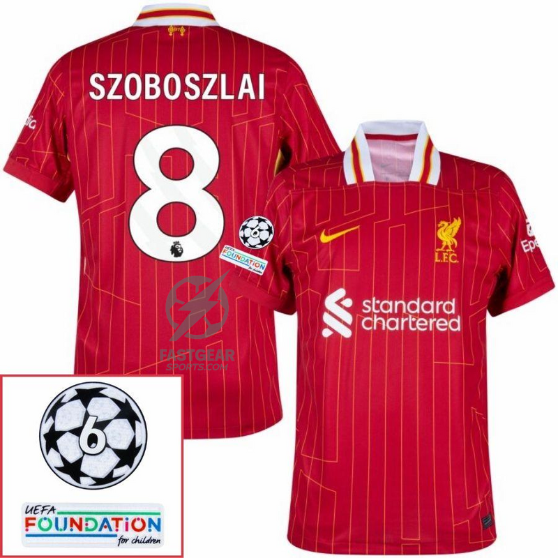Liverpool Home 2024/25 Patches UCL UEFA Foundation (Official Printing)