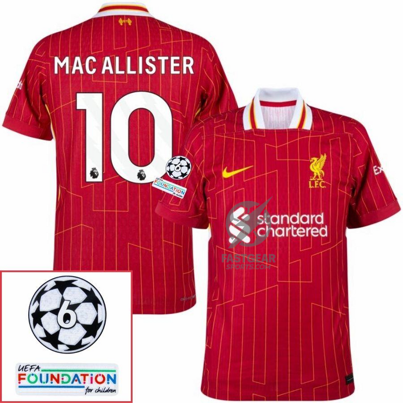 Liverpool Mac Allister 10 Home 2024/25 Patches UCL UEFA Foundation (Official Printing)