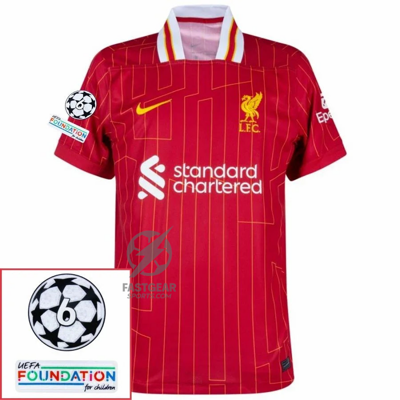 Liverpool Mohamed Salah 11 Home Fan Jersey 2024/25 Patches UCL UEFA Foundation (Official Printing)