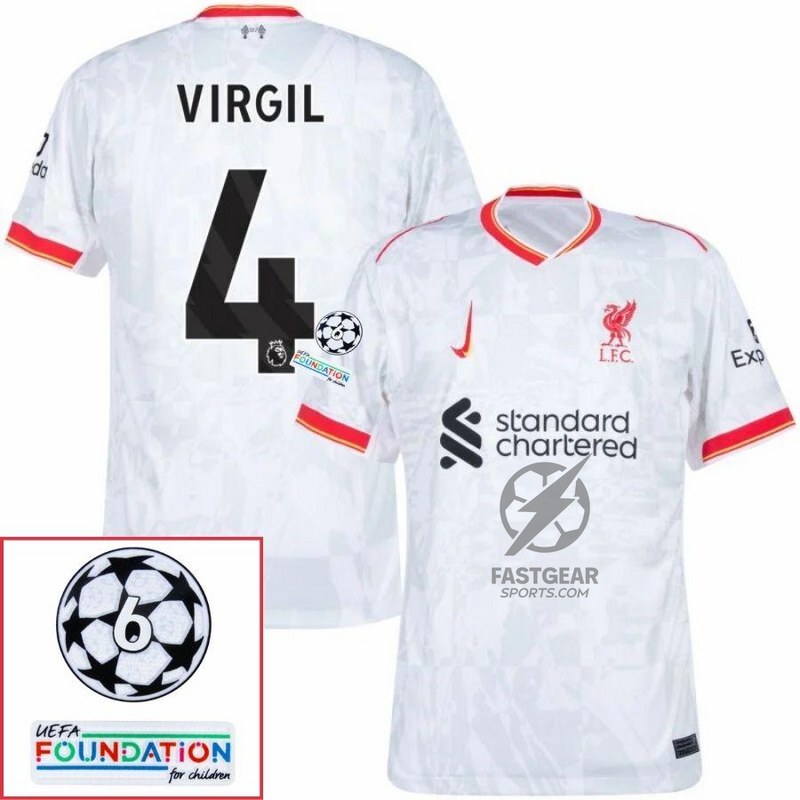 Liverpool Virgil 4 Away 2024/25 Patches UCL UEFA Foundation (Official Printing)
