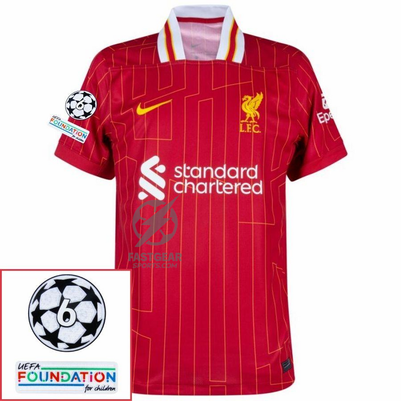 Liverpool Virgil 4 Home 2024/25 Patches UCL UEFA Foundation (Official Printing)