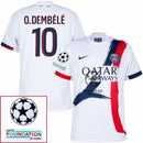 Paris Saint-Germain O.DEMBELE 10 Fan Jersey Away 2024/25 Patches UCL UEFA Foundation (Official Printing)