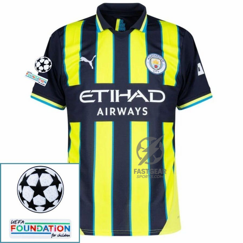Manchester City De Bruyne 17 Away 2024/25 Patches UCL UEFA Foundation (Official Printing)