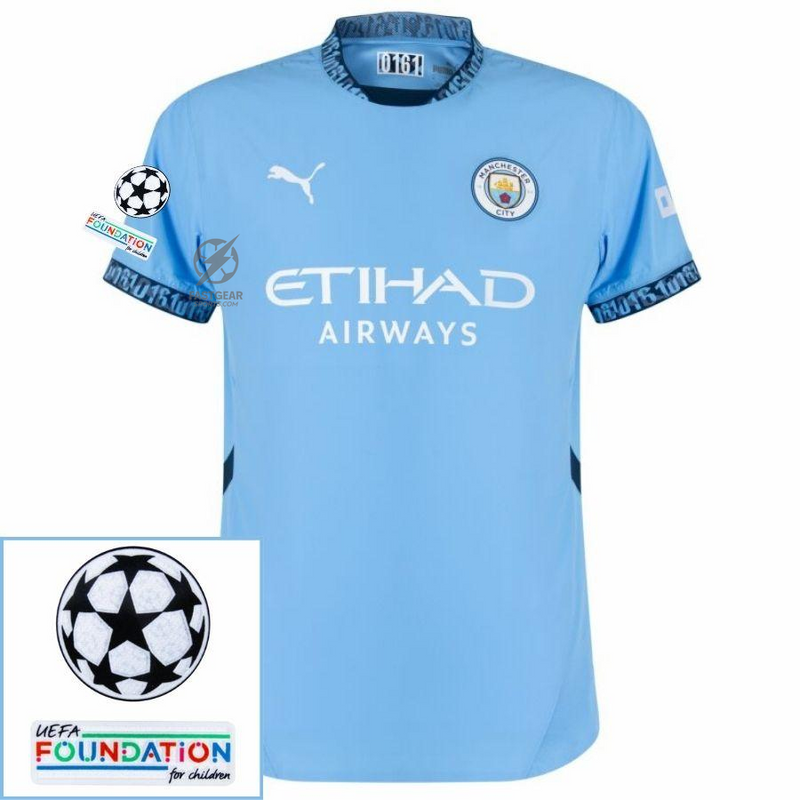 Manchester City De Haaland 9 Home 2024/25 Patches UCL UEFA Foundation (Official Printing)