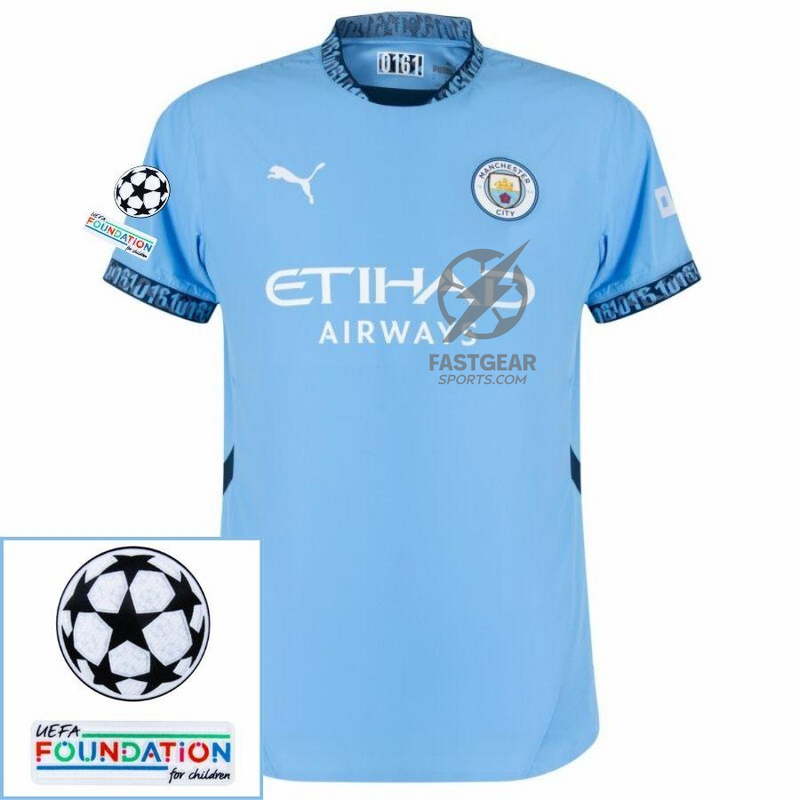 Manchester City Home 2024/25 Patches UCL UEFA Foundation (Official Printing)