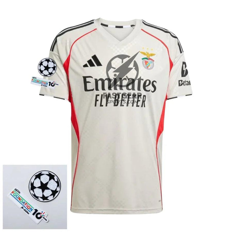 Benfica Away Fan Jersey 2025/26 Patches UCL + 10th Anniversary UEFA.