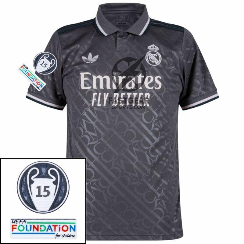 Real Madrid Third Fan Jersey 2024/25 Patches UCL UEFA Foundation (Official Printing)