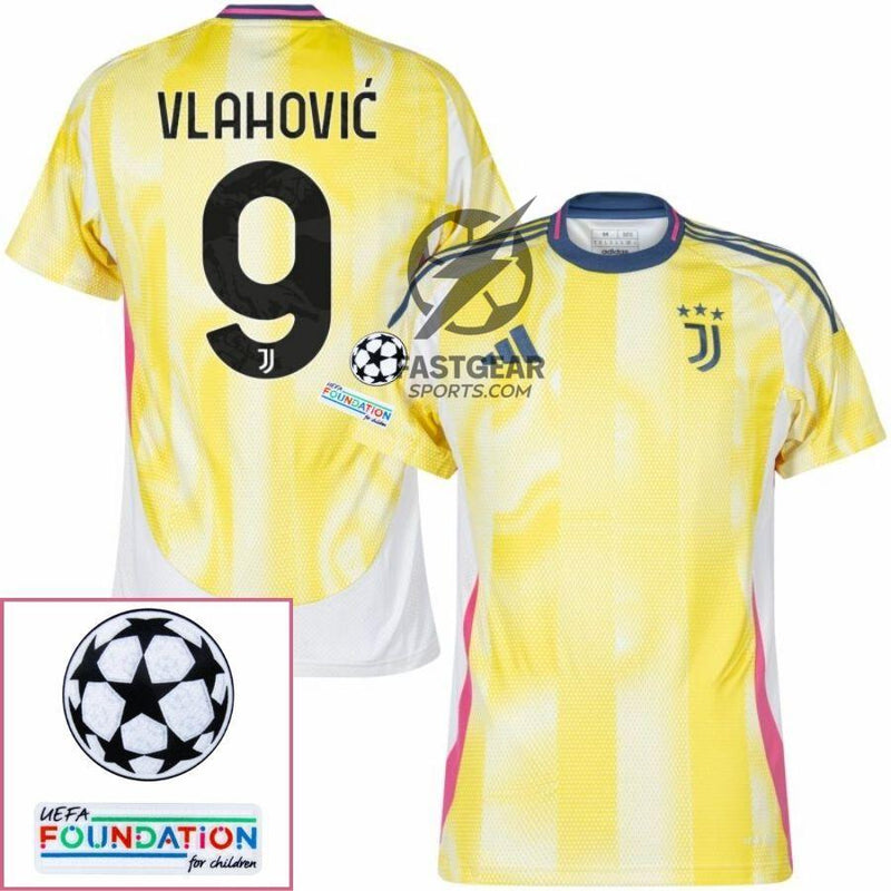 Juventus Vlahovic 9 Away 2024/25 Patches UCL UEFA Foundation (Official Printing)