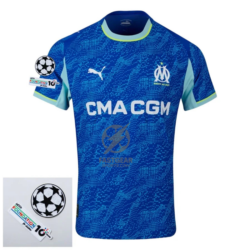 Olympique Marseille Third Fan Jersey 2025/26 Patches UCL + 10th Anniversary UEFA.