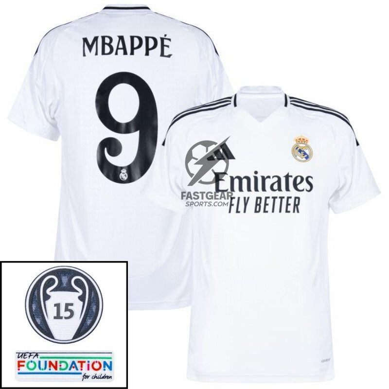 Real Madrid Home Fan Jersey 2024/25 Patches UCL UEFA Foundation (Official Printing)