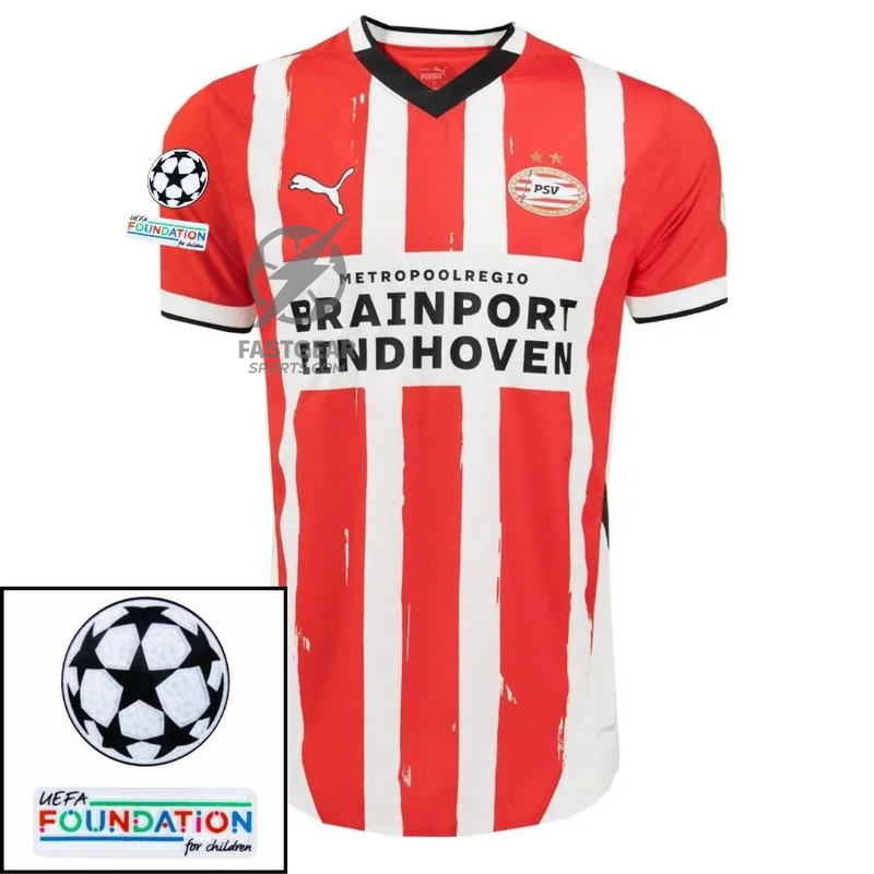 PSV Eindhoven Fan Jersey Home 2024/25 Patches UCL UEFA Foundation (Official Printing)