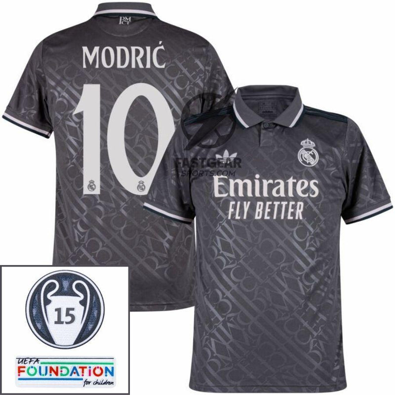 Real Madrid Modric 10 Third Fan Jersey 2024/25 Patches UCL UEFA Foundation (Official Printing)