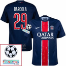 Paris Saint-Germain Barcola 29 Fan Jersey Home 2024/25 Patches UCL UEFA Foundation (Official Printing)