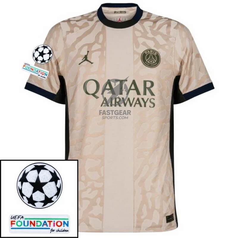 Paris Saint-Germain Fan Jersey Fourth Jordan 2023/24 Patches UCL UEFA Foundation (Official Printing)