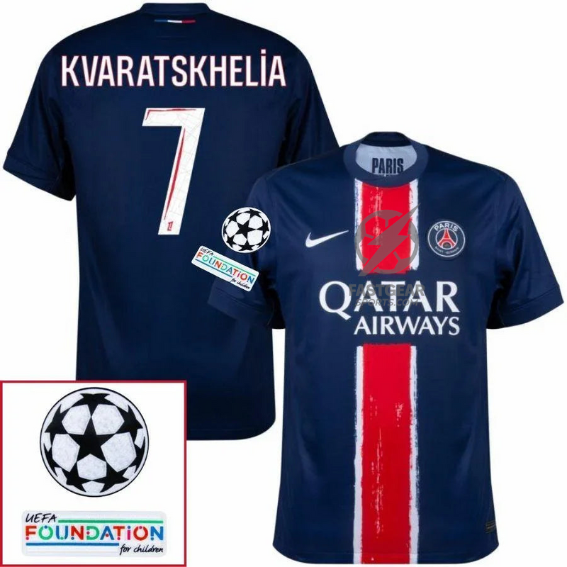 Paris Saint-Germain Fan Jersey Home 2024/25 Patches UCL UEFA Foundation (Official Printing)