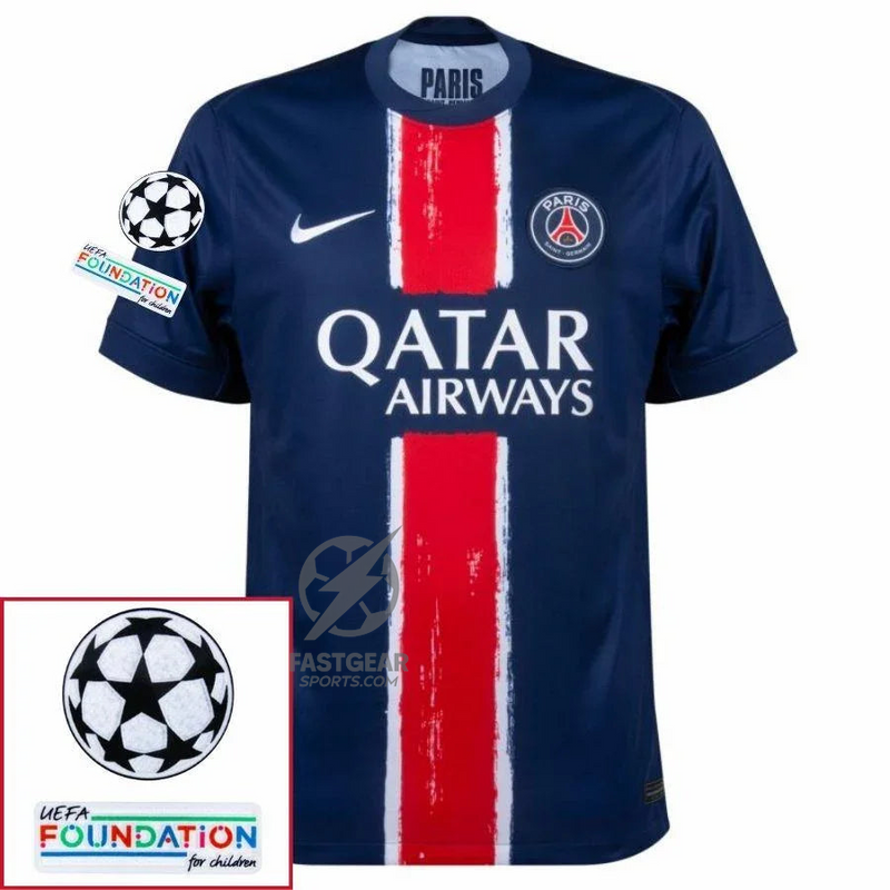 Paris Saint-Germain Fan Jersey Home 2024/25 Patches UCL UEFA Foundation (Official Printing)