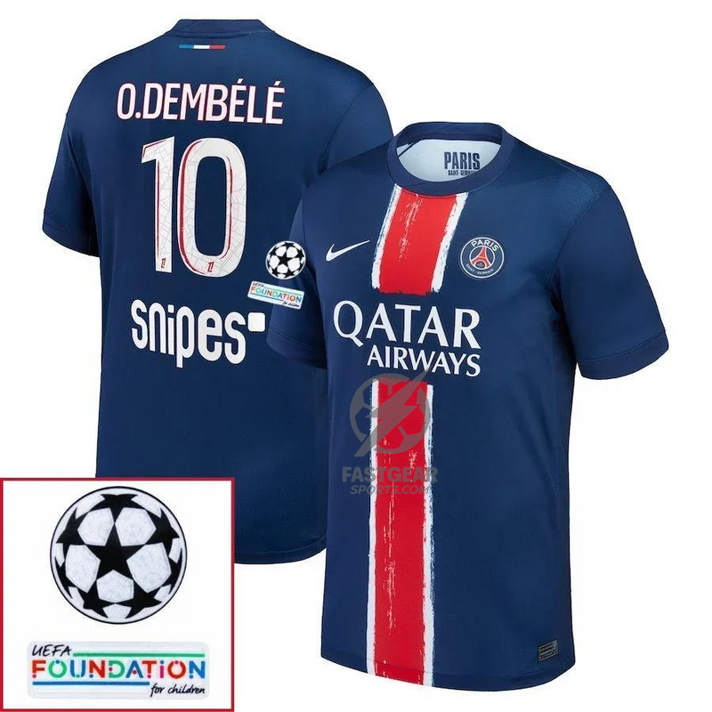 Paris Saint-Germain Fan Jersey Home 2024/25 Patches UCL UEFA Foundation (Official Printing)
