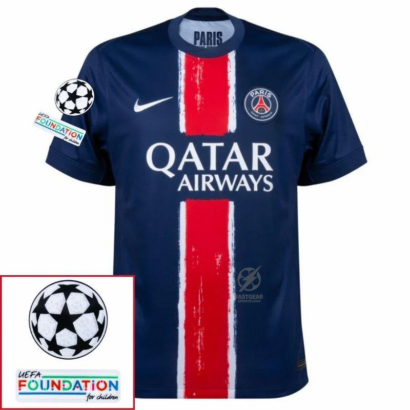 Paris Saint-Germain Fan Jersey Home 2024/25 Patches UCL UEFA Foundation (Official Printing)