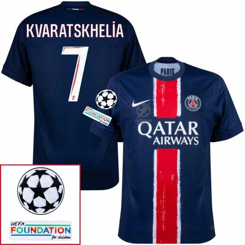 Paris Saint-Germain Fan Jersey Home 2024/25 Patches UCL UEFA Foundation (Official Printing)